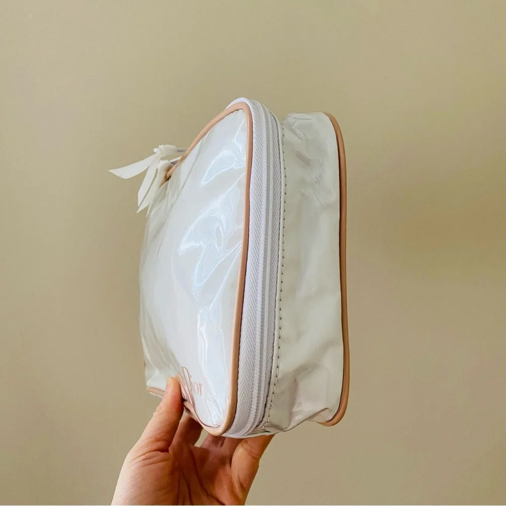 Christian Dior White Vinyl PVC Makeup Pouch Cosmetic Organizing Bag